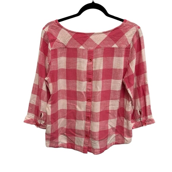 Orvis pink and white checkered plaid linen blend top buttons on back Medium - Picture 6 of 11
